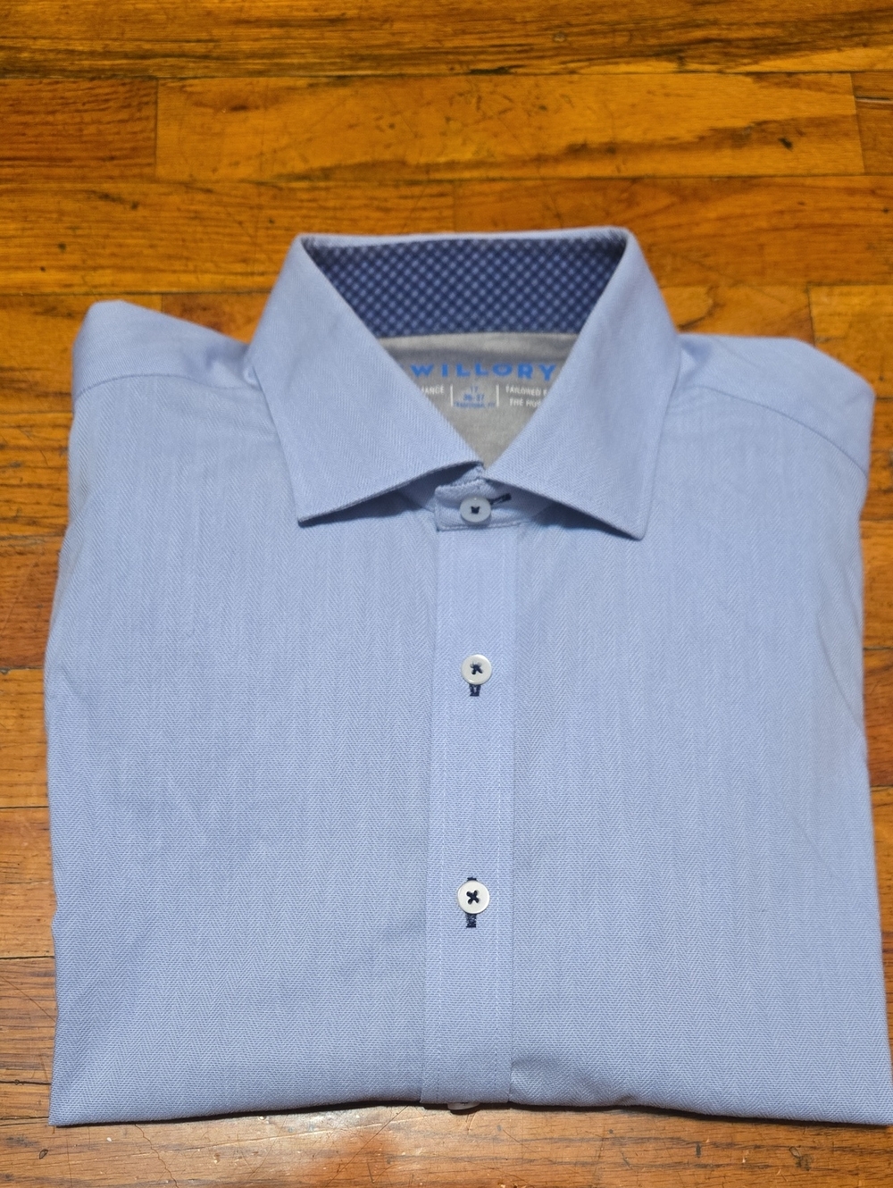 Twillory Tailored Fit Light Blue Herringbone D Shirt Performance Fabric 17x36/37